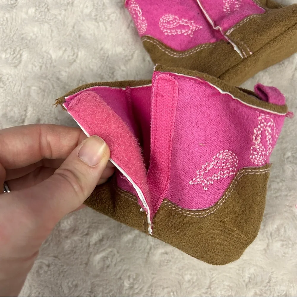 Rising Star Baby Girl Cowboy Boots Pink Brown Size 6-9 Months